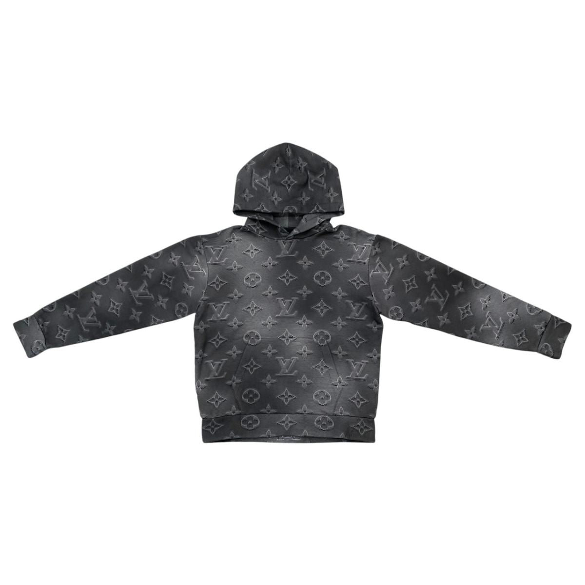 Louis Vuitton Hoodie 3D Monogram Pullover Cotton Logo Gray Black XS