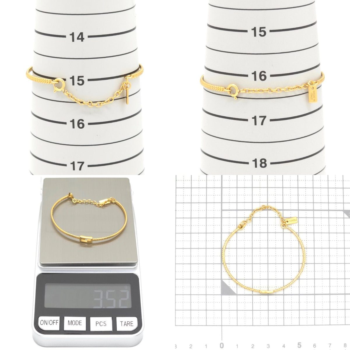 Fendi Baguette Bracelet S Gold Polished Metal — view 6