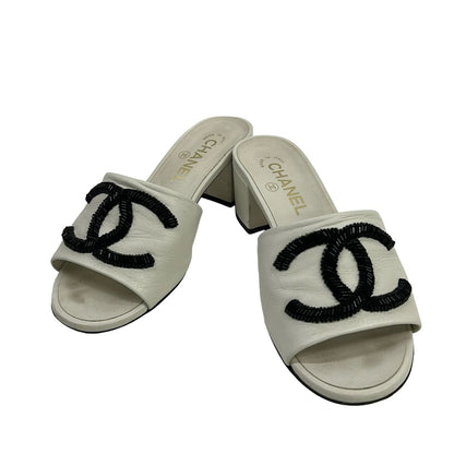 Chanel Mules White Beads CC Logo Leather — view 2