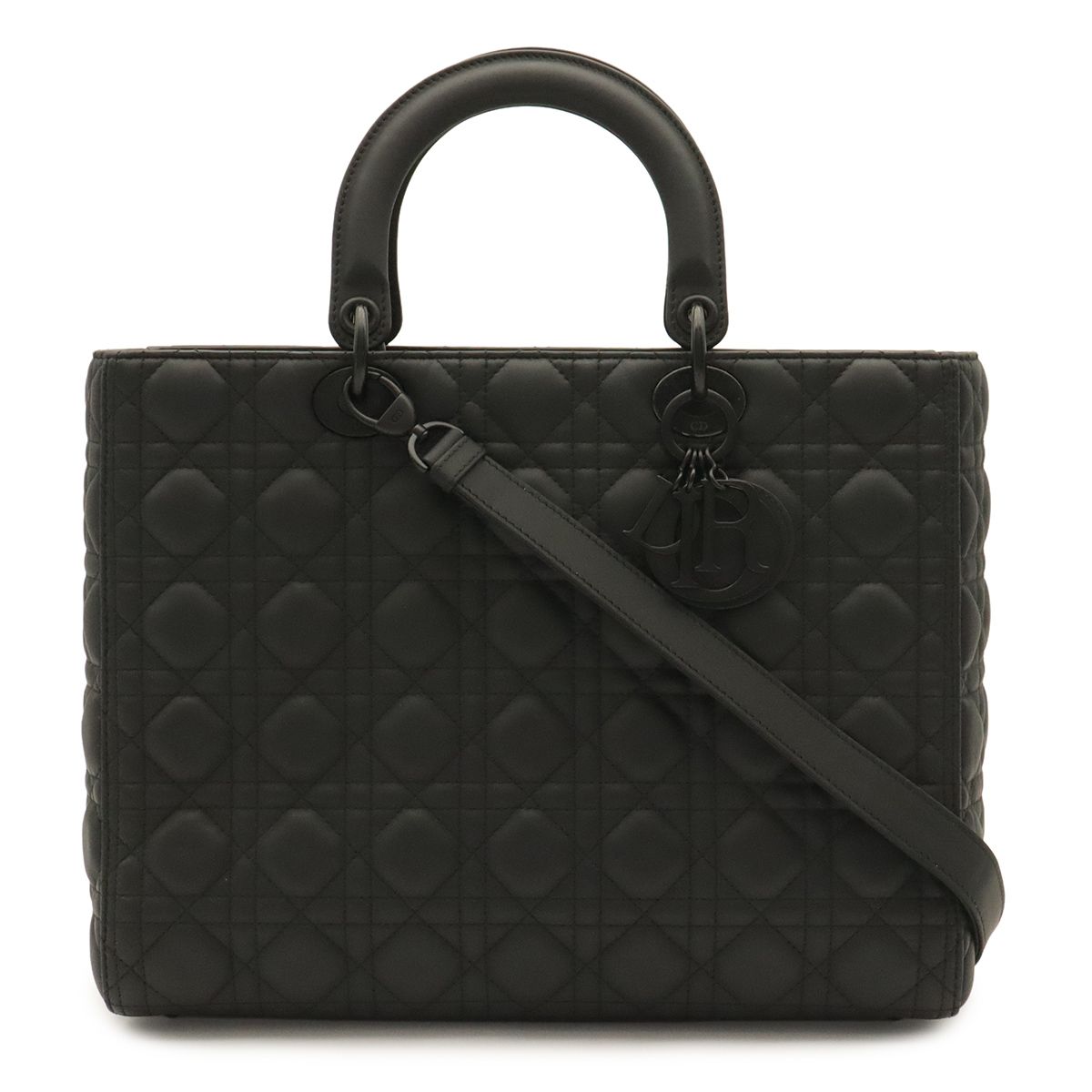 Dior Lady Large Cannage Tote 2-Way Shoulder Bag Black