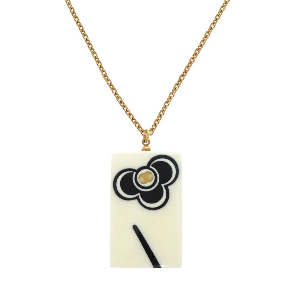 Chanel Flower CC Logo 02P Plastic White Black Necklace