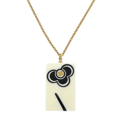 Chanel Flower CC Logo 02P Plastic White Black Necklace