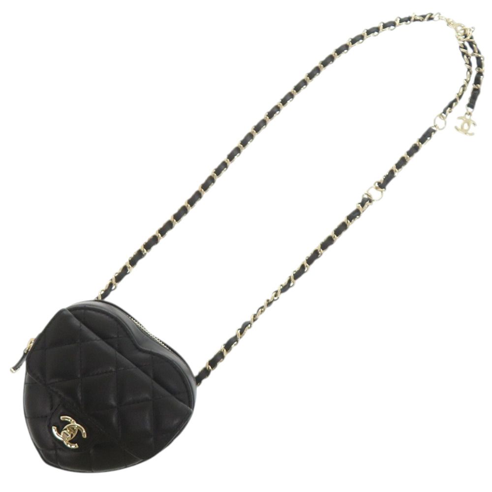Chanel Chain Shoulder CC Logo Quilted Mini Heart Lambskin Black Bag — view 7