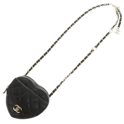 Chanel Chain Shoulder CC Logo Quilted Mini Heart Lambskin Black Bag — view 7