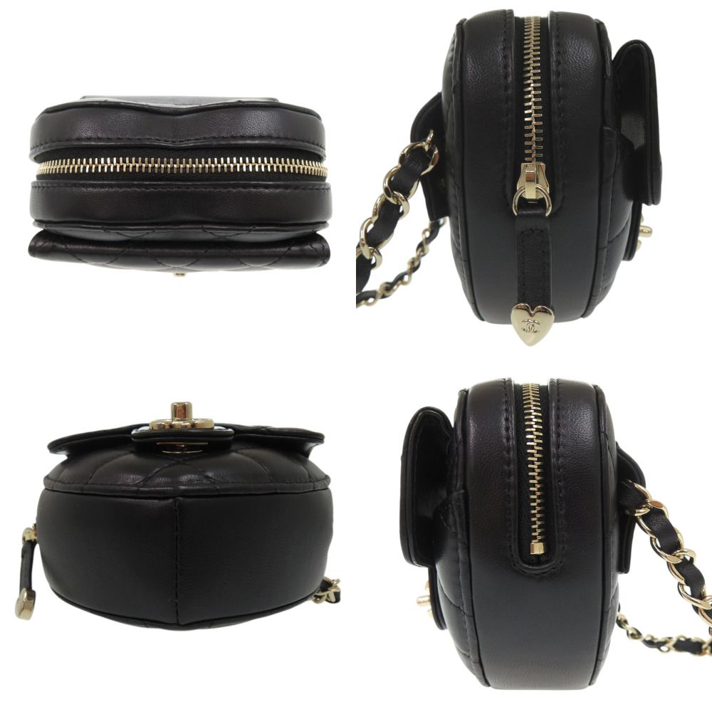 Chanel Chain Shoulder CC Logo Quilted Mini Heart Lambskin Black Bag — view 4