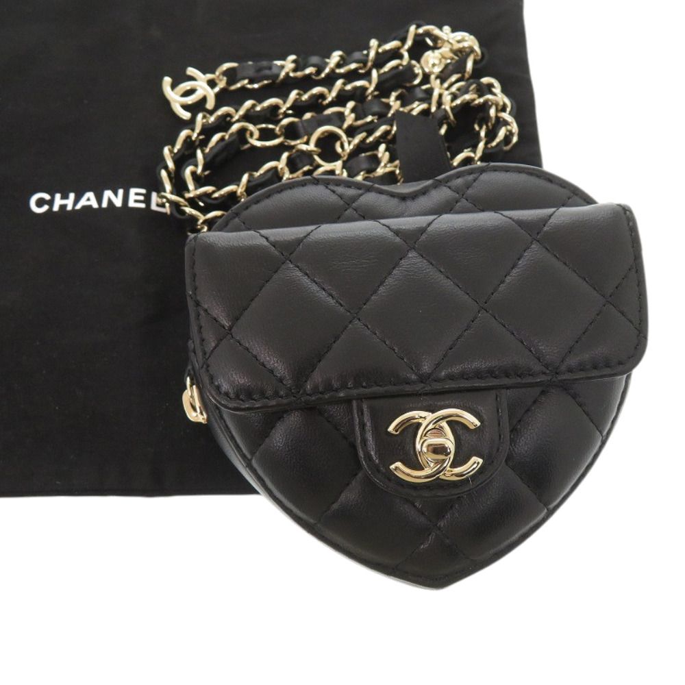Chanel Chain Shoulder CC Logo Quilted Mini Heart Lambskin Black Bag — view 2