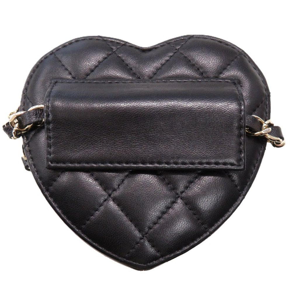Chanel Chain Shoulder CC Logo Quilted Mini Heart Lambskin Black Bag — view 3