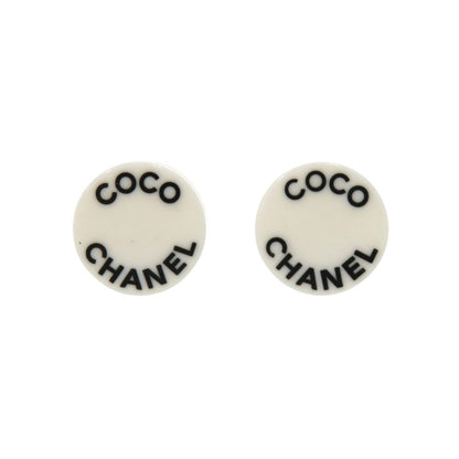 Chanel Coco Logo Plastic Metal White Earrings 07P Stamp