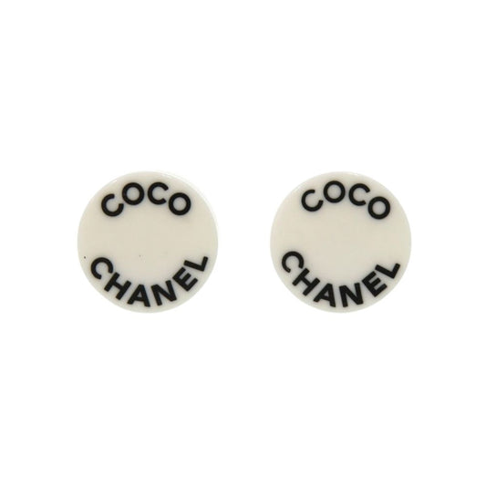Chanel Coco Logo Plastic Metal White Earrings 07P Stamp