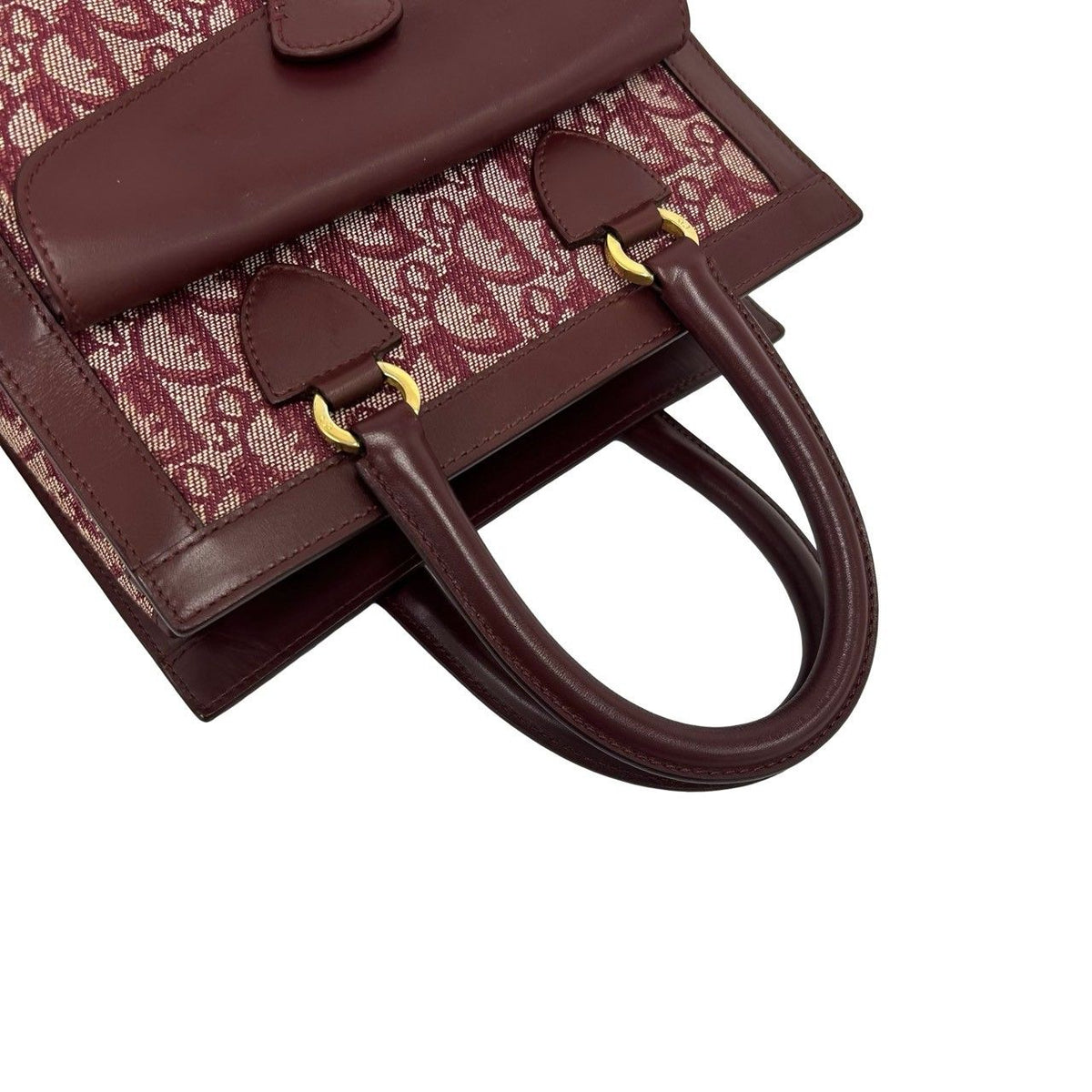Dior Vintage Trotter Pattern Canvas Leather Handbag Red — view 4