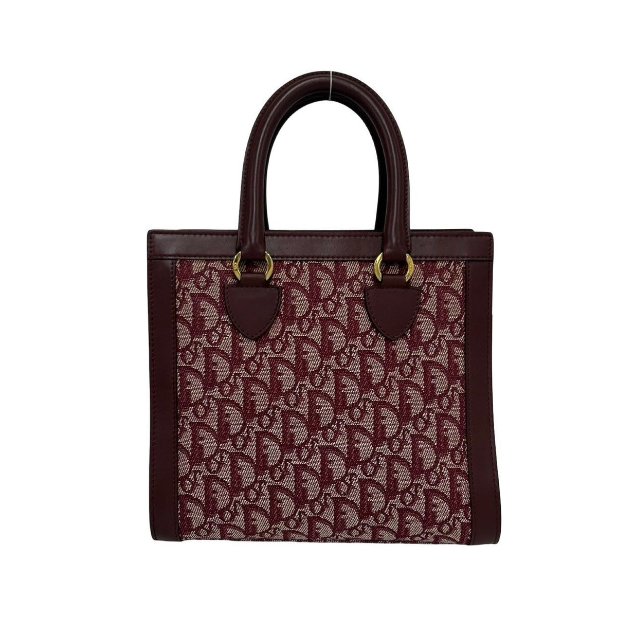 Dior Vintage Trotter Pattern Canvas Leather Handbag Red — view 3