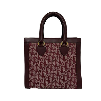 Dior Vintage Trotter Pattern Canvas Leather Handbag Red — view 3