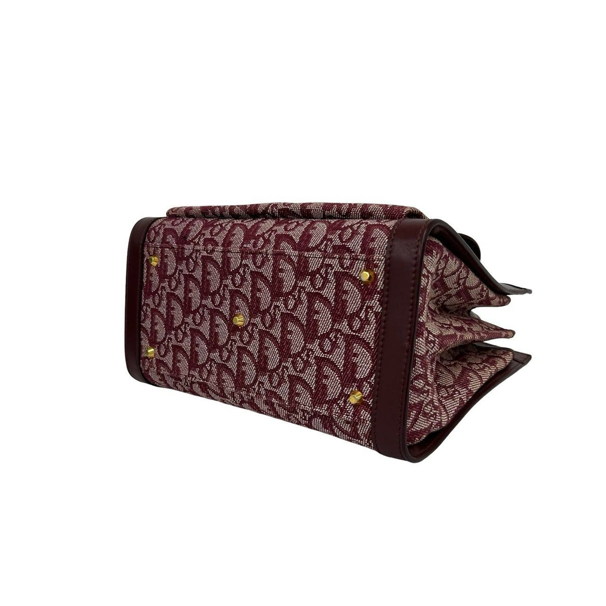 Dior Vintage Trotter Pattern Canvas Leather Handbag Red — view 8