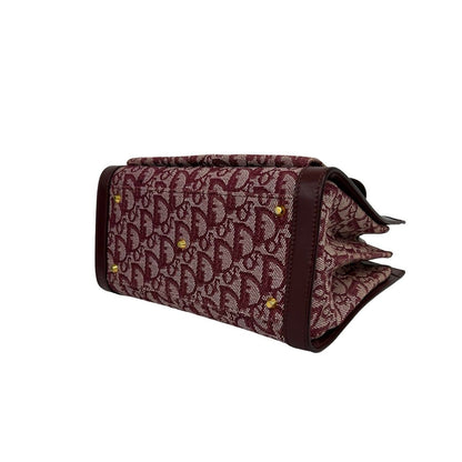 Dior Vintage Trotter Pattern Canvas Leather Handbag Red — view 8