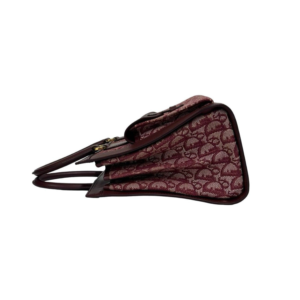 Dior Vintage Trotter Pattern Canvas Leather Handbag Red — view 5