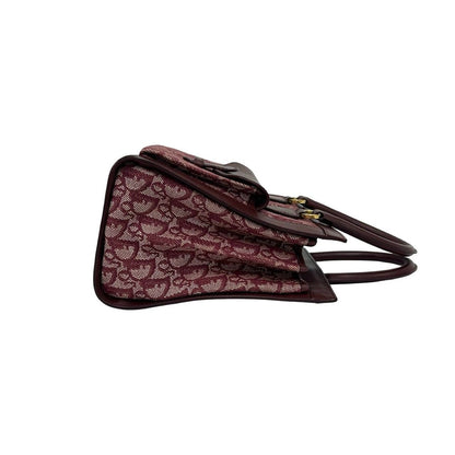 Dior Vintage Trotter Pattern Canvas Leather Handbag Red — view 6