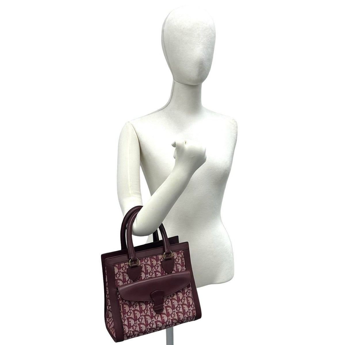 Dior Vintage Trotter Pattern Canvas Leather Handbag Red — view 2
