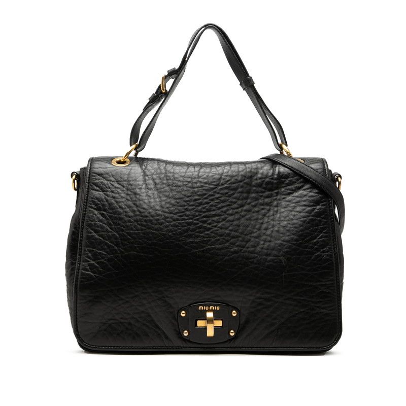 Miu Miu 2-Way Shoulder Bag Black Leather