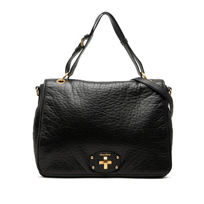 Miu Miu 2-Way Shoulder Bag Black Leather