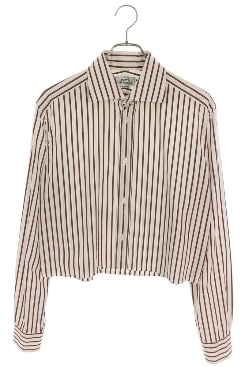 Hermes Striped Cropped Long Sleeve Shirt 40