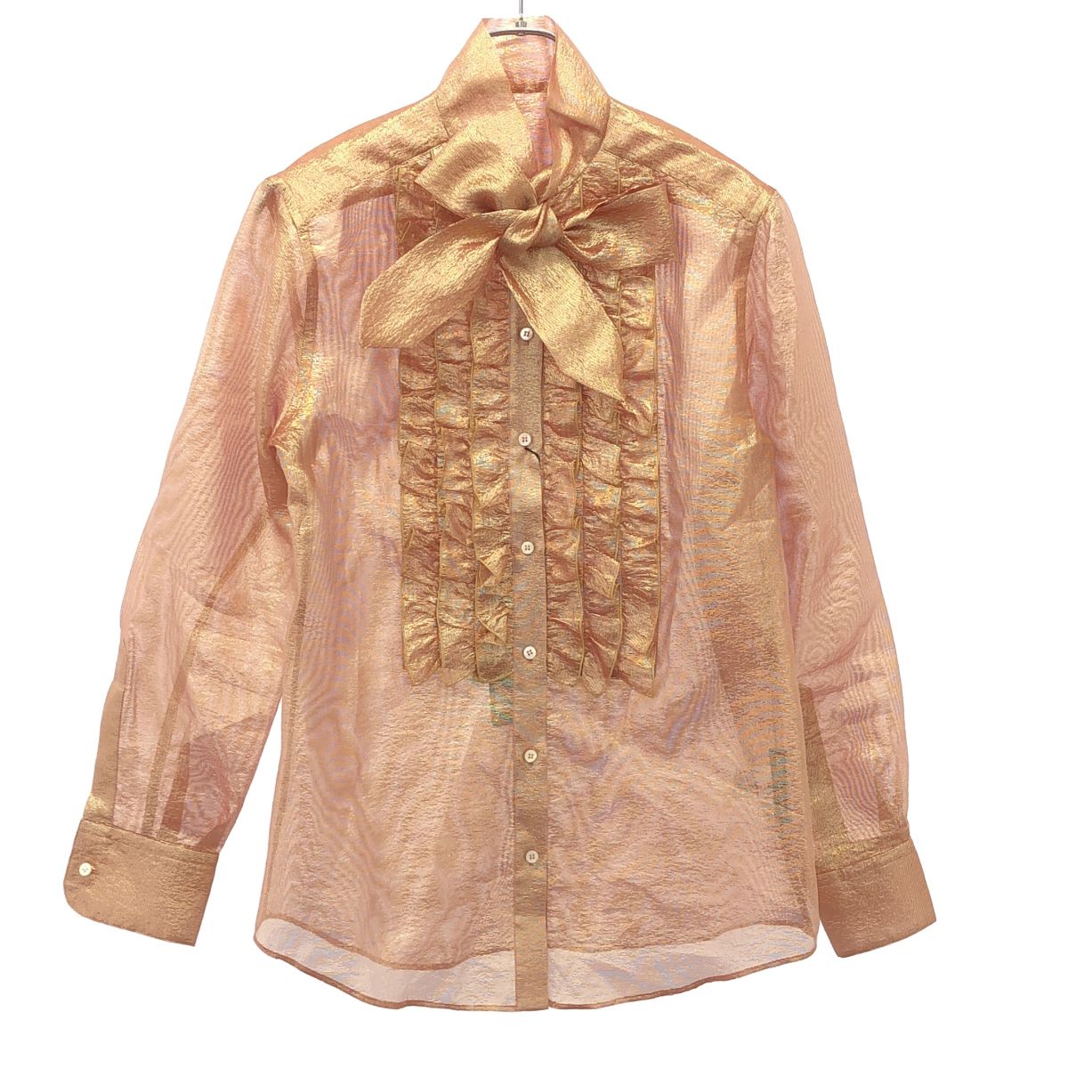 Dolce & Gabbana Shiny Bow Tie Blouse Shirt Pink 38