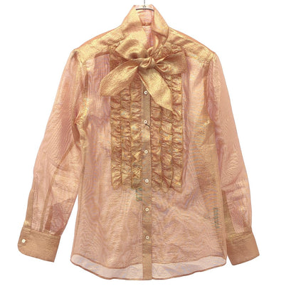 Dolce & Gabbana Shiny Bow Tie Blouse Shirt Pink 38