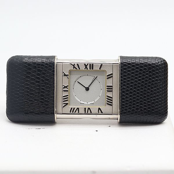 Tiffany & Co Travel Watch Alarm Silver Dial Table Clock Pocket