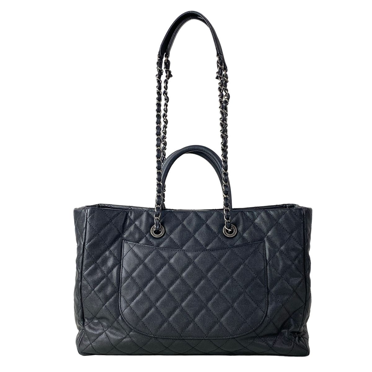 Chanel Tote Bag Quilted Black Vintage Silver Chain — view 3