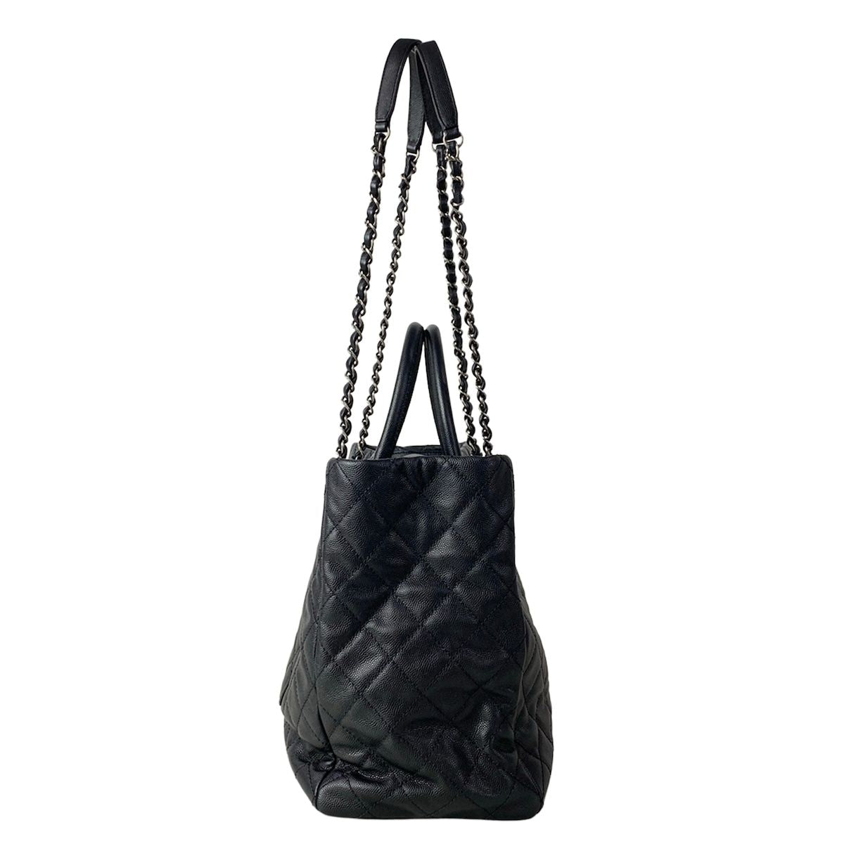 Chanel Tote Bag Quilted Black Vintage Silver Chain — view 2