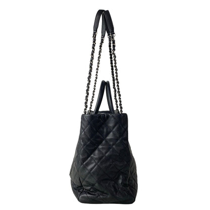 Chanel Tote Bag Quilted Black Vintage Silver Chain — view 2