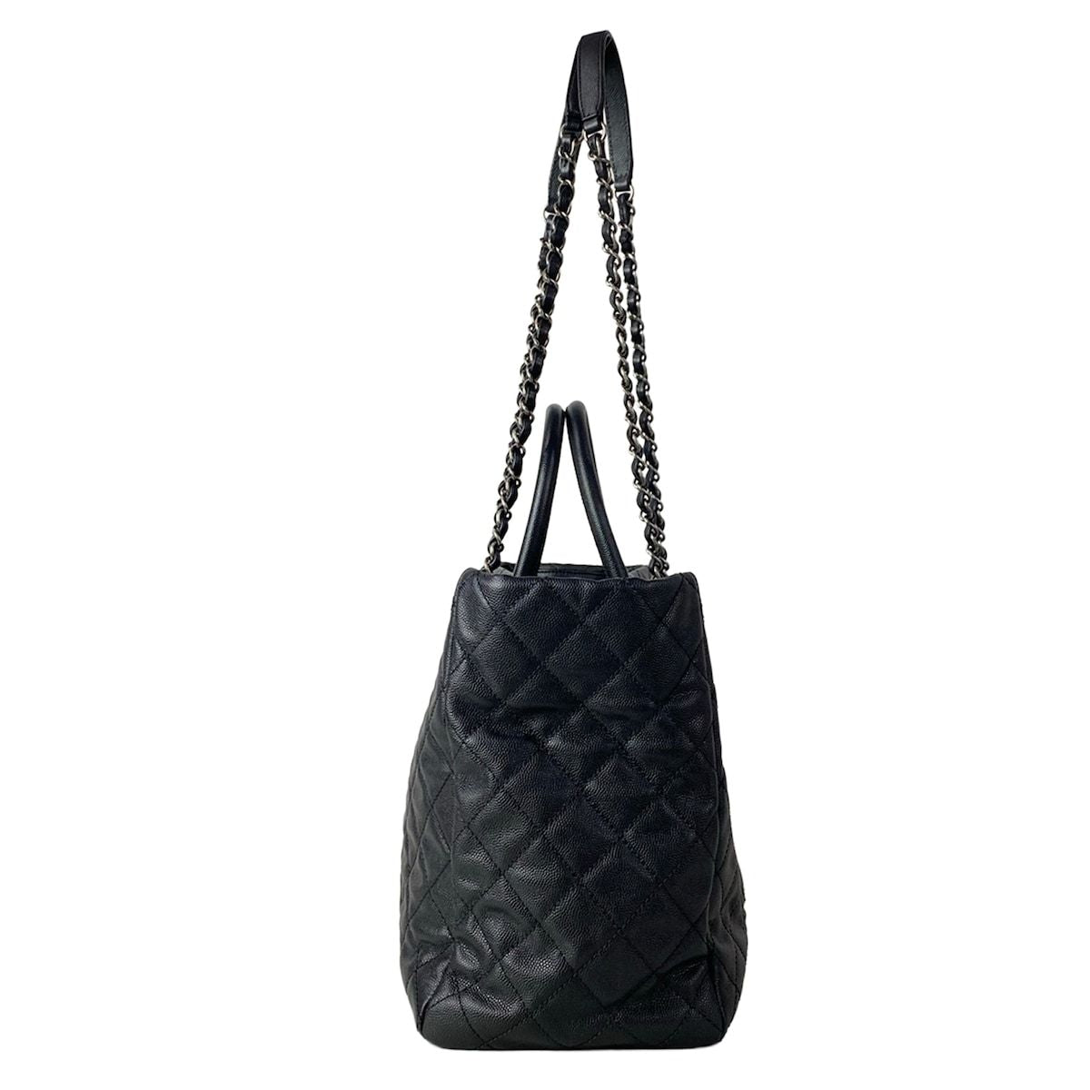Chanel Tote Bag Quilted Black Vintage Silver Chain — view 4