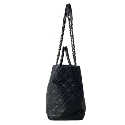 Chanel Tote Bag Quilted Black Vintage Silver Chain — view 4