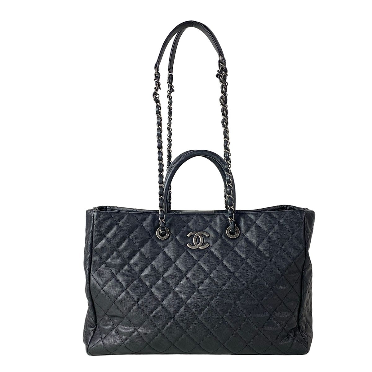 Chanel Tote Bag Quilted Black Vintage Silver Chain
