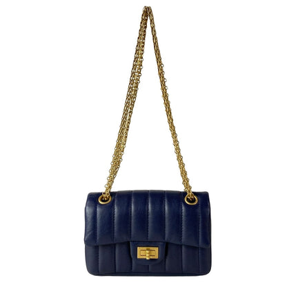 Chanel Shoulder Bag 2.55 New Mademoiselle Navy Chain Gold Lambskin