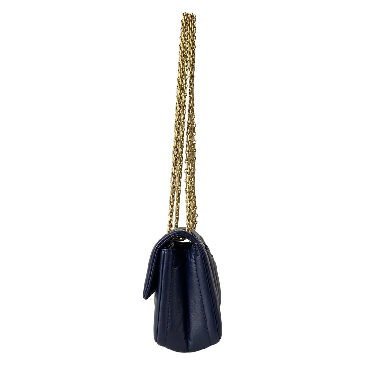 Chanel Shoulder Bag 2.55 New Mademoiselle Navy Chain Gold Lambskin — view 4