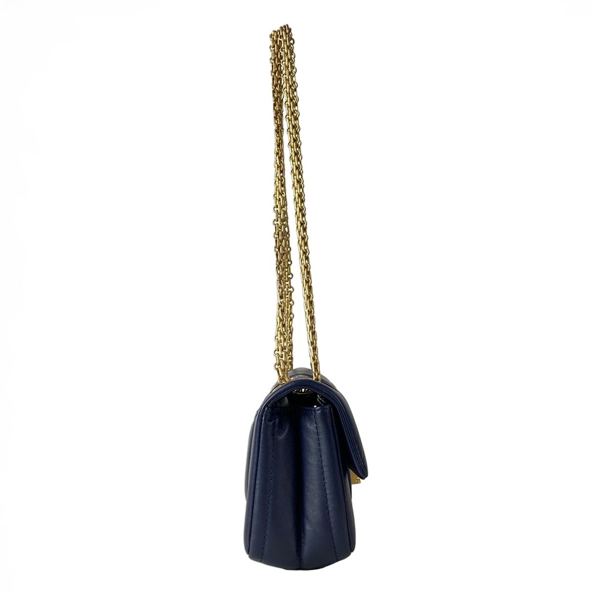 Chanel Shoulder Bag 2.55 New Mademoiselle Navy Chain Gold Lambskin — view 2