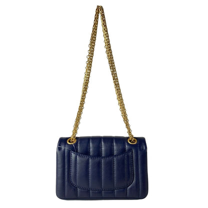 Chanel Shoulder Bag 2.55 New Mademoiselle Navy Chain Gold Lambskin — view 3