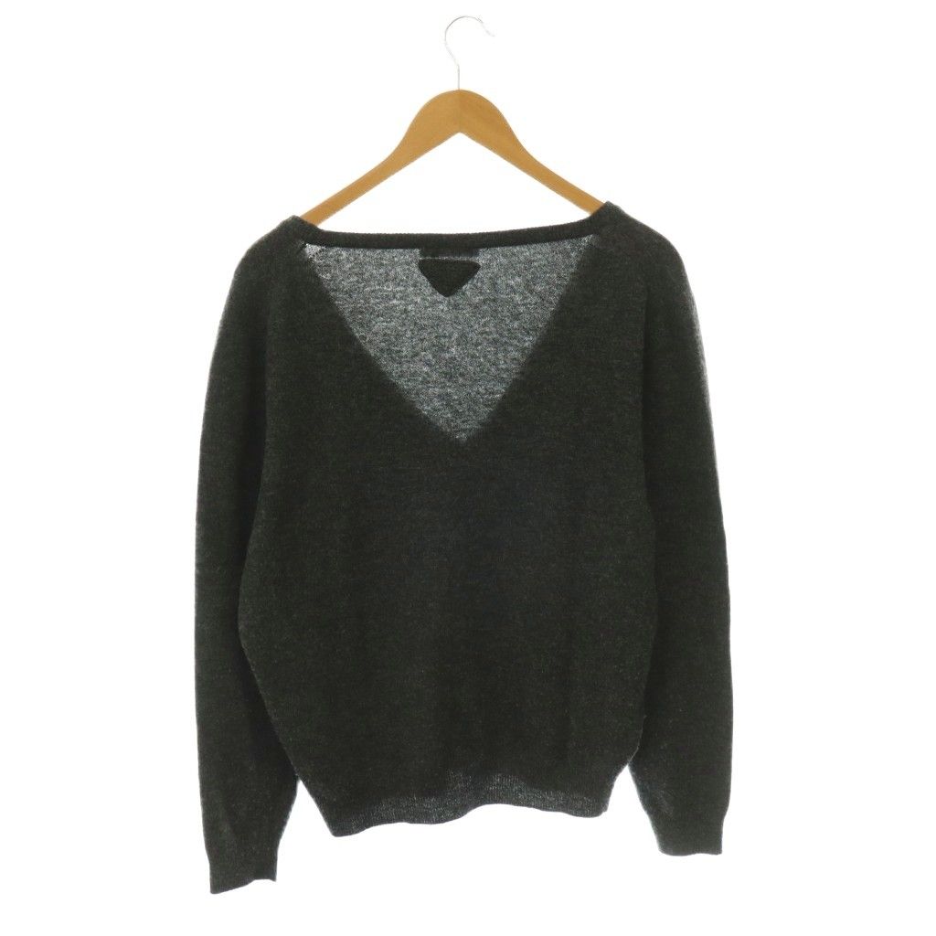 Prada V-neck Sweater Knit Long Sleeve Wool Charcoal Gray 38 — view 2