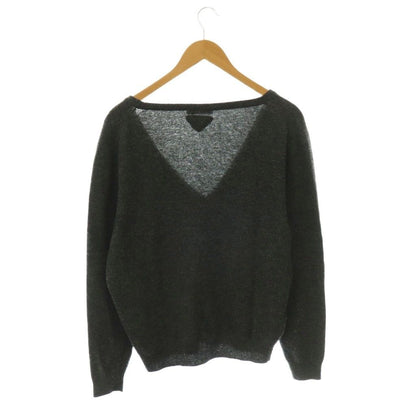 Prada V-neck Sweater Knit Long Sleeve Wool Charcoal Gray 38 — view 2