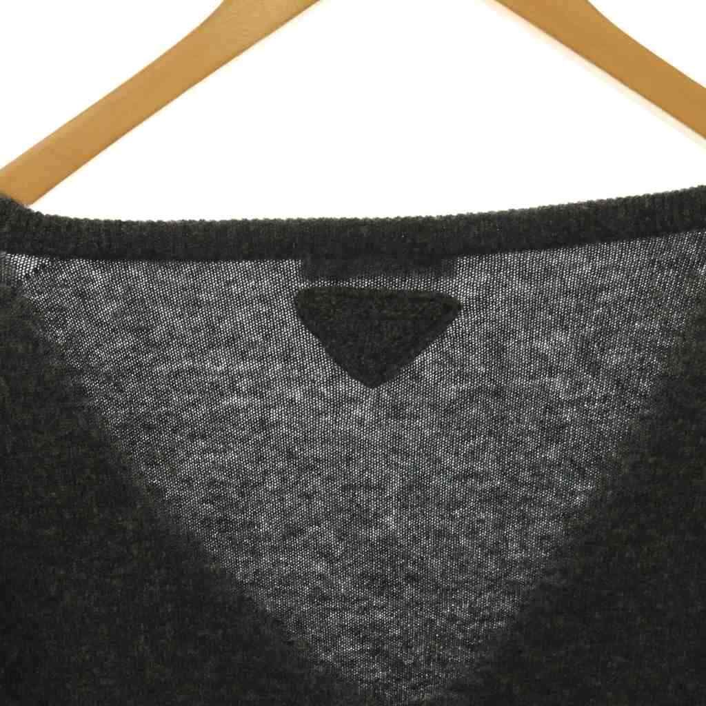 Prada V-neck Sweater Knit Long Sleeve Wool Charcoal Gray 38 — view 5