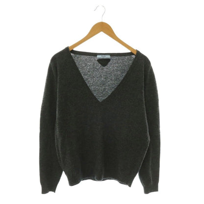 Prada V-neck Sweater Knit Long Sleeve Wool Charcoal Gray 38