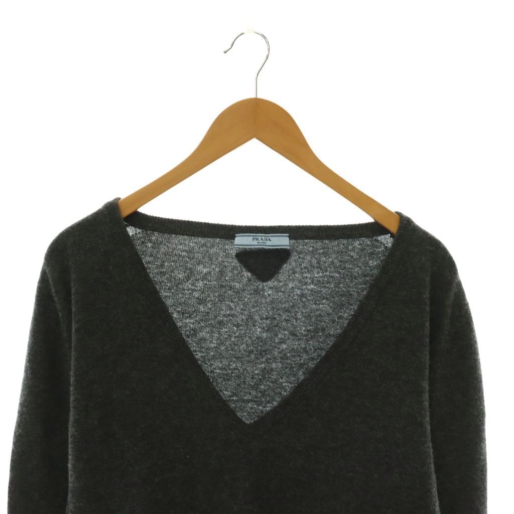 Prada V-neck Sweater Knit Long Sleeve Wool Charcoal Gray 38 — view 3