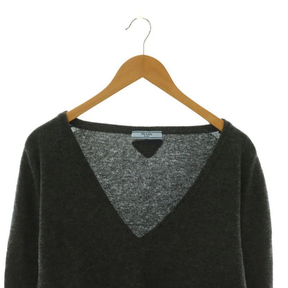 Prada V-neck Sweater Knit Long Sleeve Wool Charcoal Gray 38 — view 3