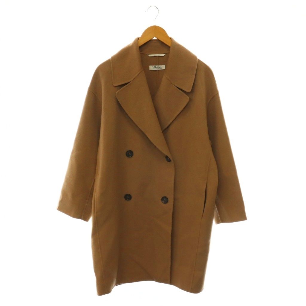Max Mara S 'S Cucito Mano Wool Double Face Coat Chesterfield Long Beige