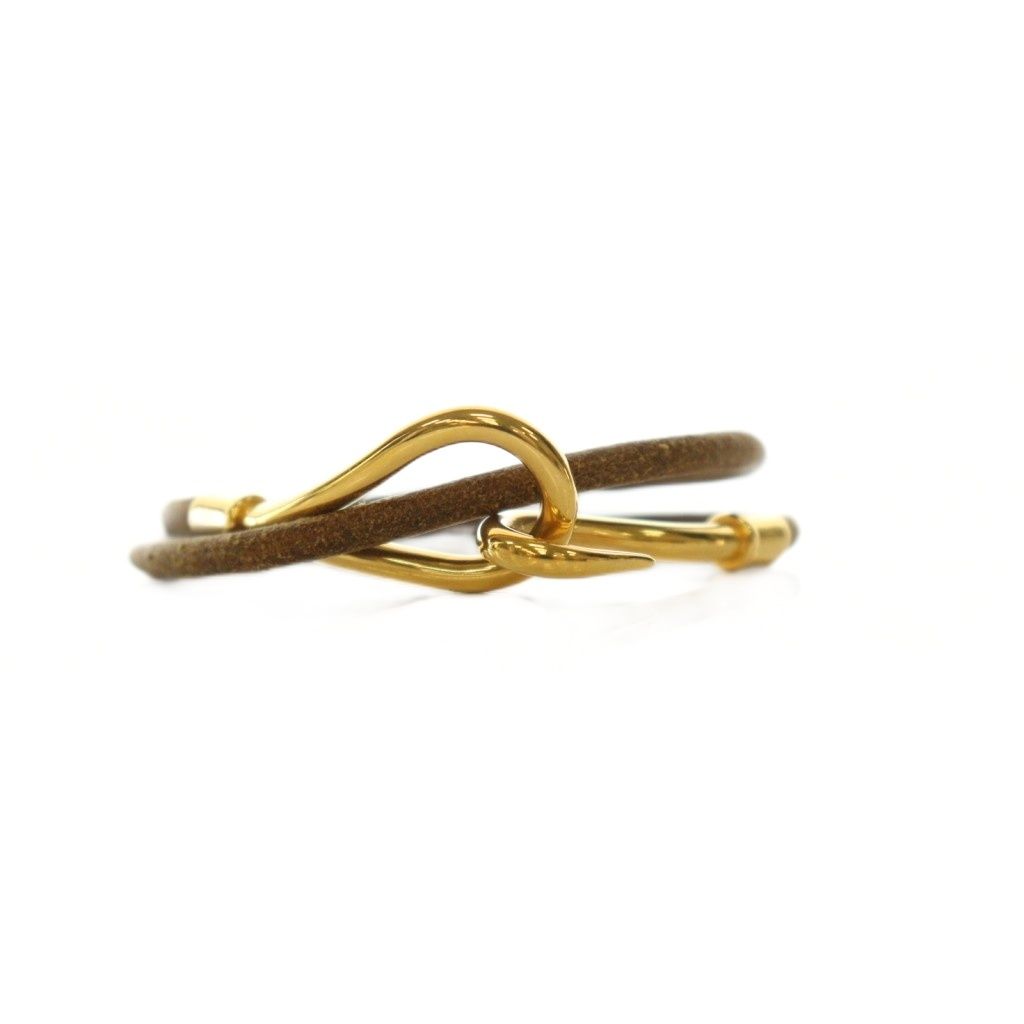 Hermes Jumbo Leather Choker Bracelet Bicolor Brown Gold Colored — view 4