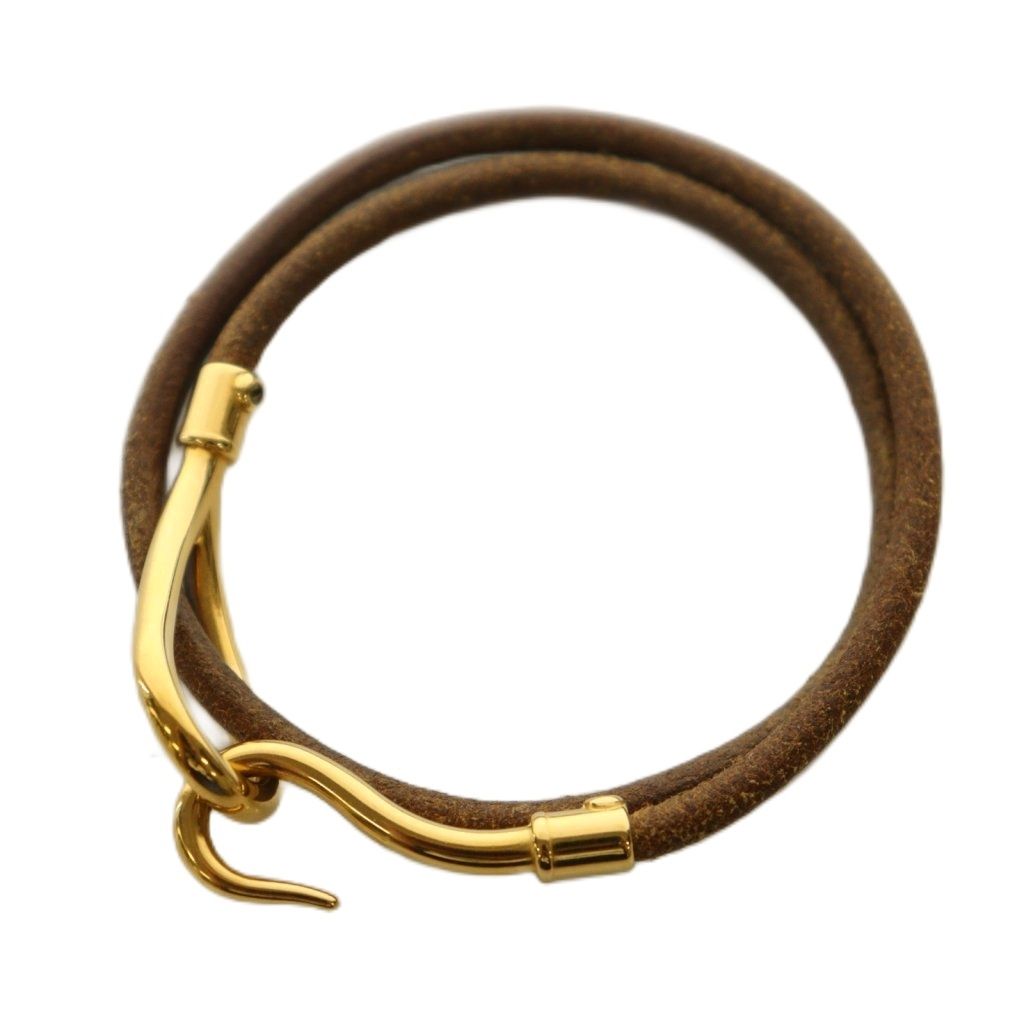 Hermes Jumbo Leather Choker Bracelet Bicolor Brown Gold Colored