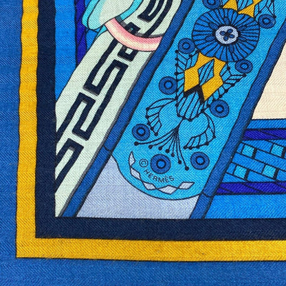 Hermes Shawl Carre 140 Blue Pink Multi Duo D'etriers Cashmere Silk Scarf — view 2