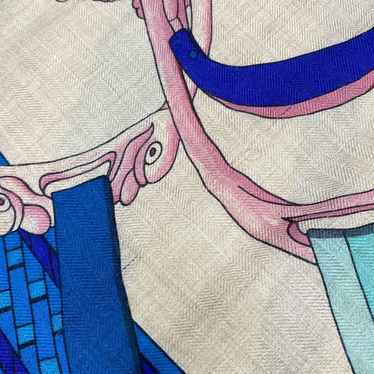 Hermes Shawl Carre 140 Blue Pink Multi Duo D'etriers Cashmere Silk Scarf — view 6