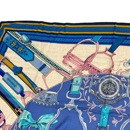 Hermes Shawl Carre 140 Blue Pink Multi Duo D'etriers Cashmere Silk Scarf — view 5