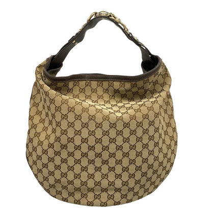 Gucci Handbag GG Pattern Beige Dark Brown Leather
